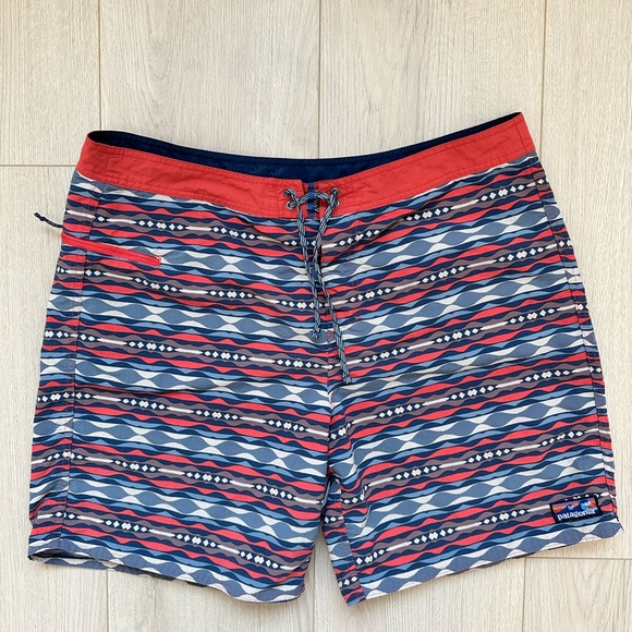 Patagonia Other - Patagonia Red and Blue Wave-Stripe Board Shorts